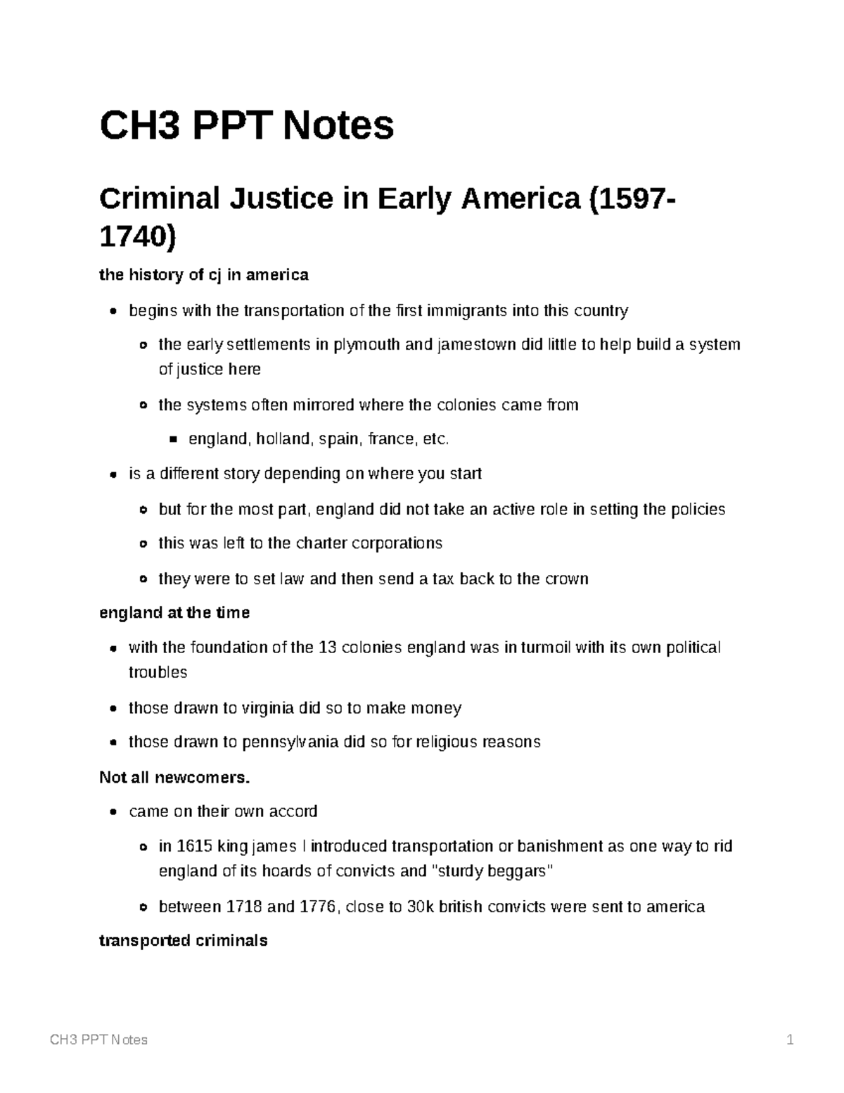 CH3 Powerpoint Notes - CH3 PPT Notes Criminal Justice In Early America ...