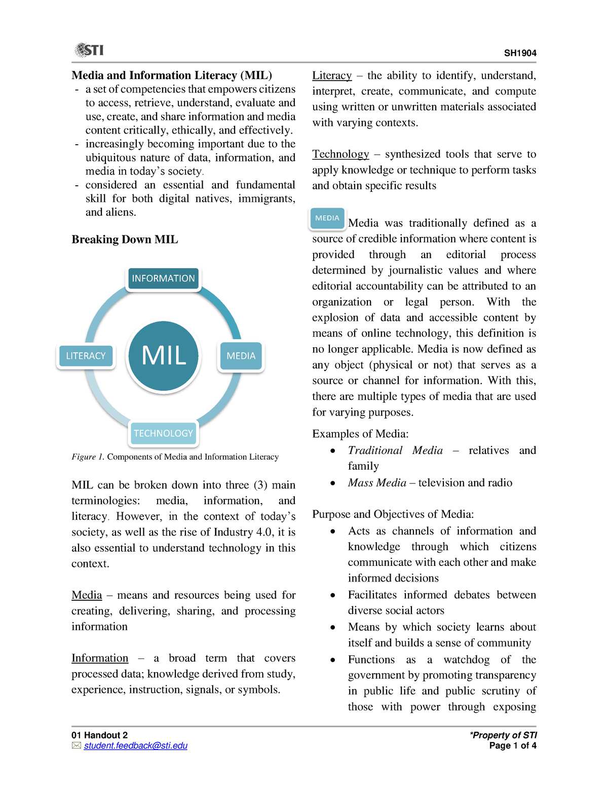 Media Information Literacy (MIL) 01 Handout 2 *Property of STI Media