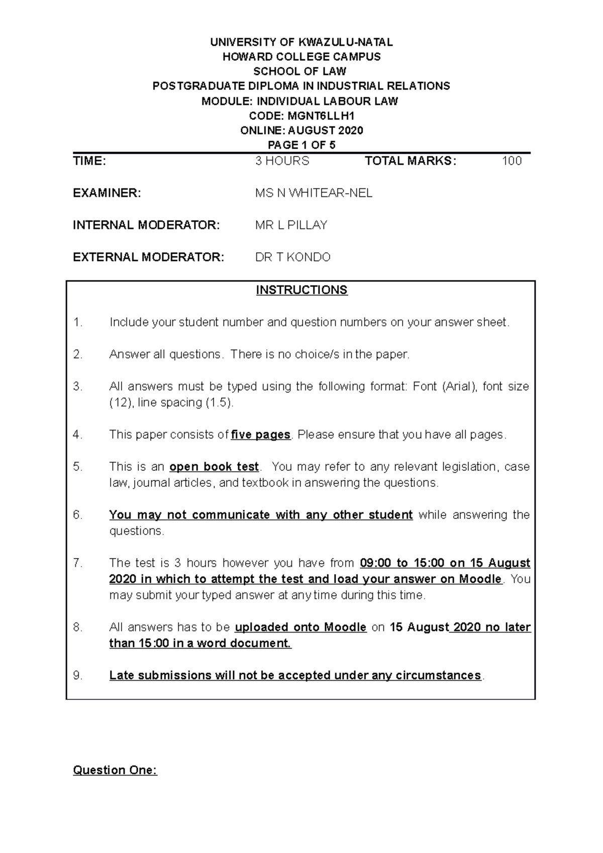 Module 2 Online Test Final paper ML version - HOWARD COLLEGE CAMPUS ...