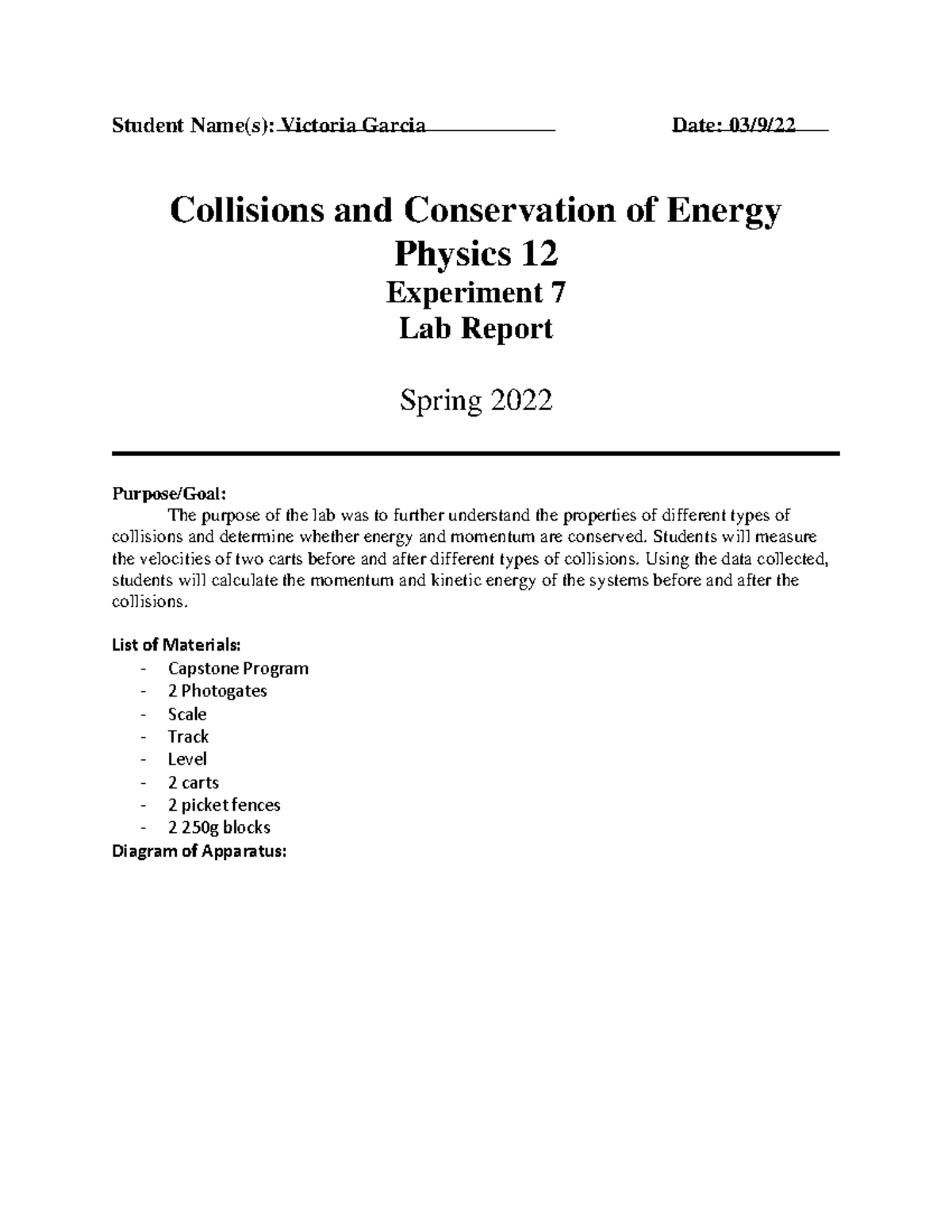 Introduction To Physics Lab - PHY012 - Experiment 7: Collisions And ...