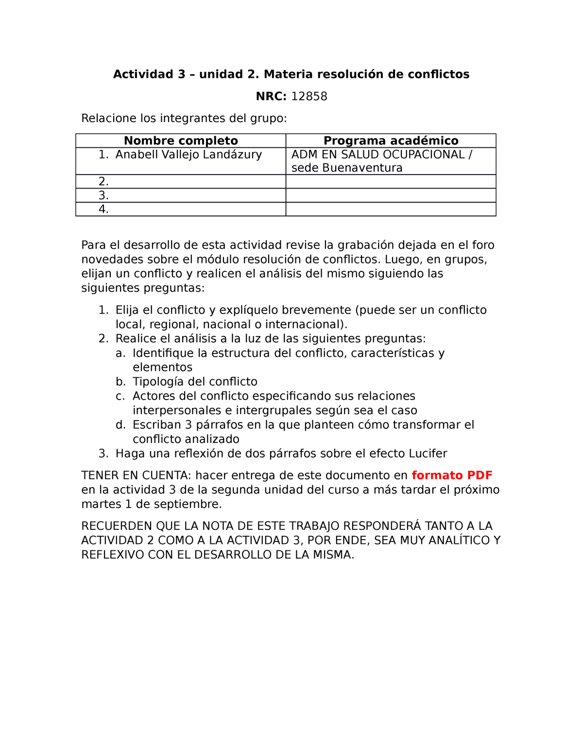 Actividad 3 Resolución De Conflictos - Actividad 3 – Unidad 2. Materia ...