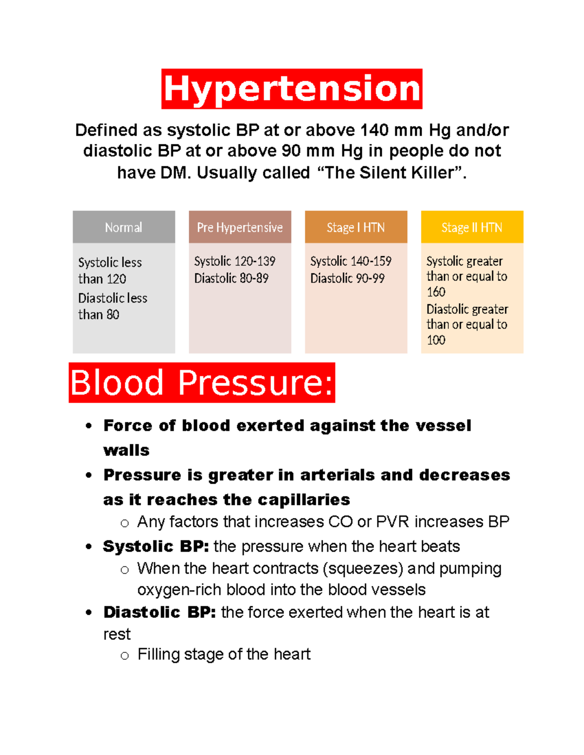 Hypertension - Hypertension Defined as systolic BP at or above 140 mm ...