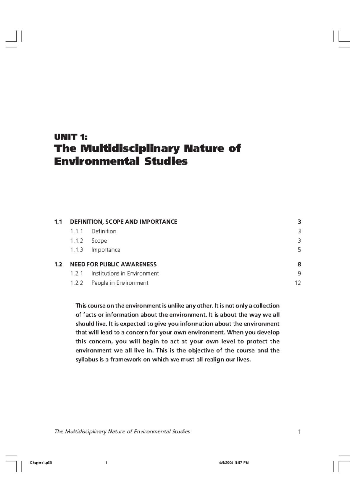 Env chapter 1 - The Multidisciplinary Nature of Environmental Studies 1 ...