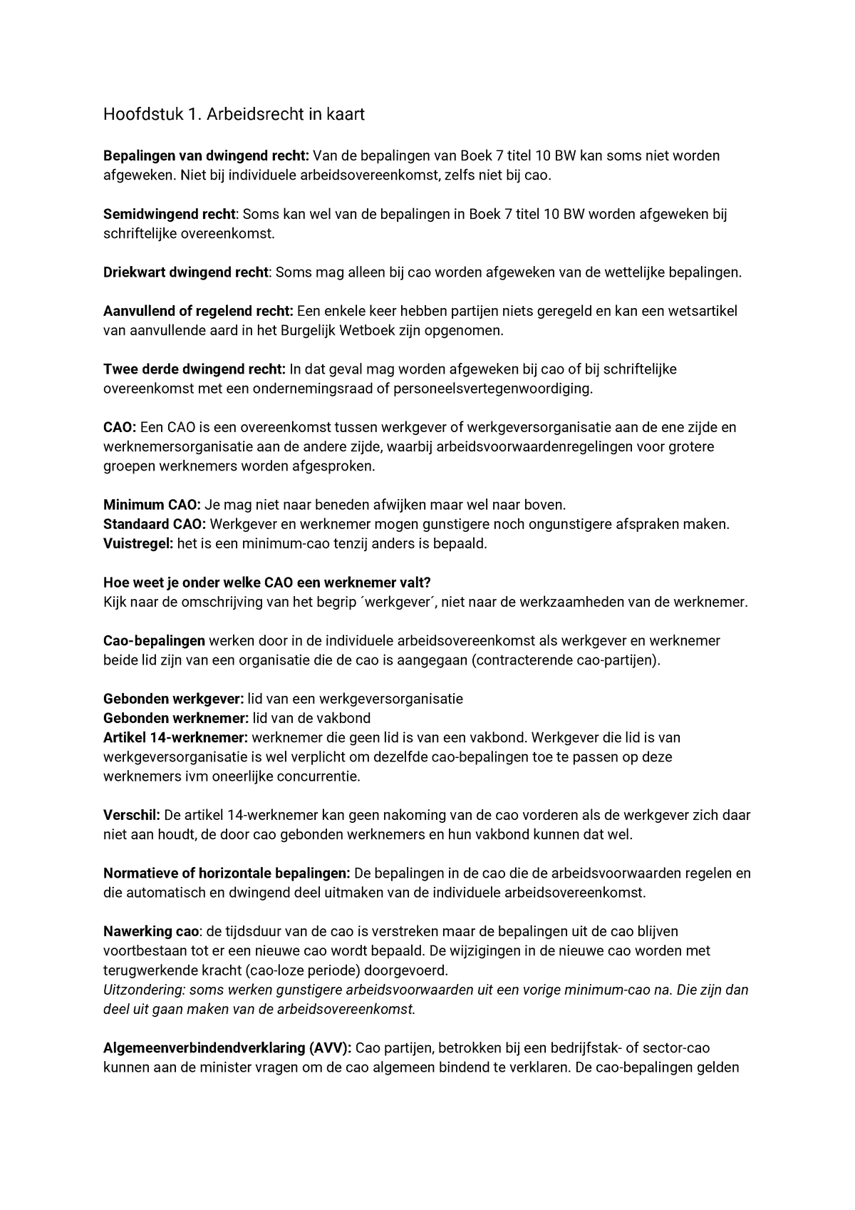 Arbeidsrecht Samenvatting Studeersnel