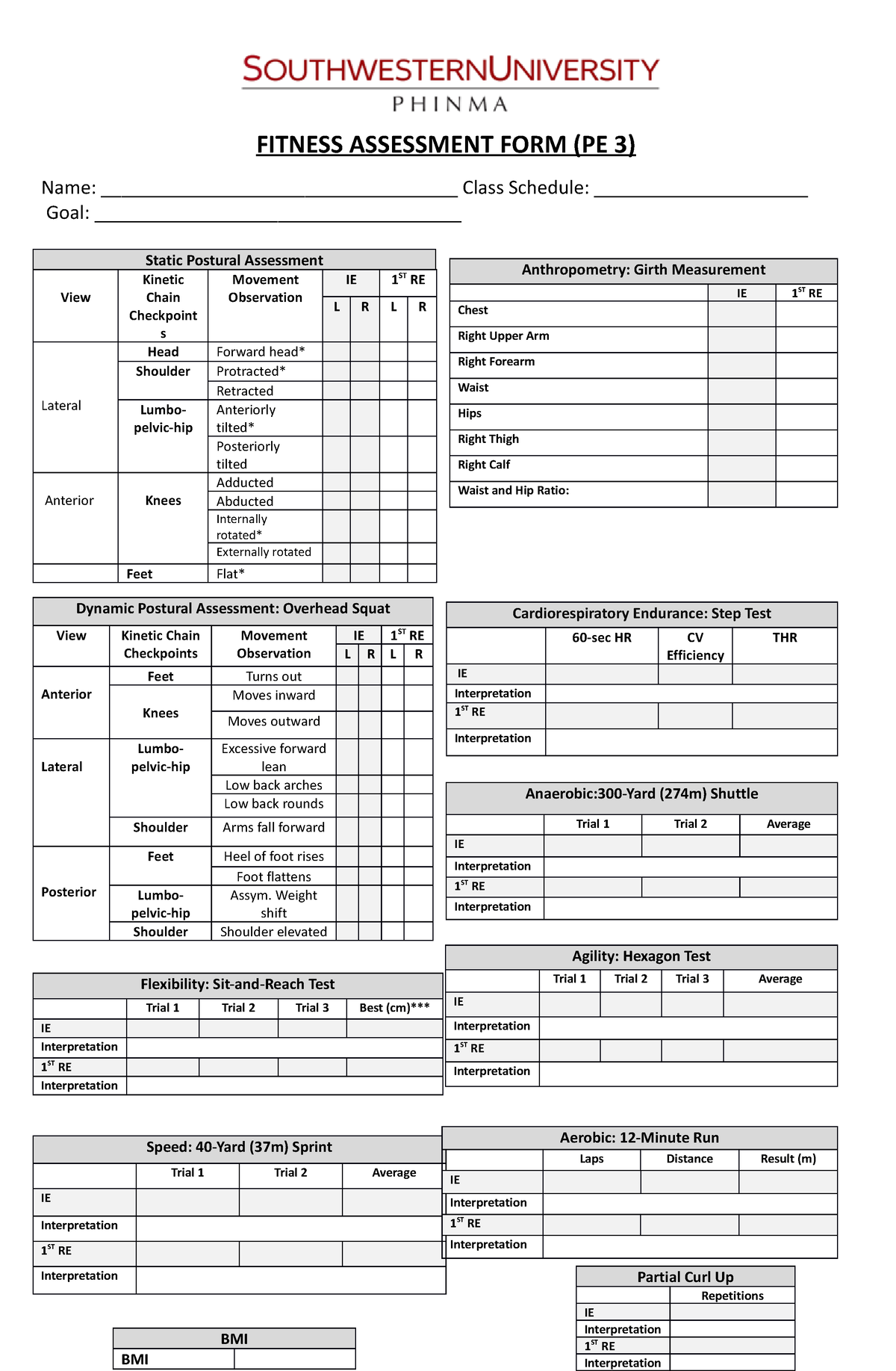 Updated PFA f ORM - this is a practice set - FITNESS ASSESSMENT FORM ...