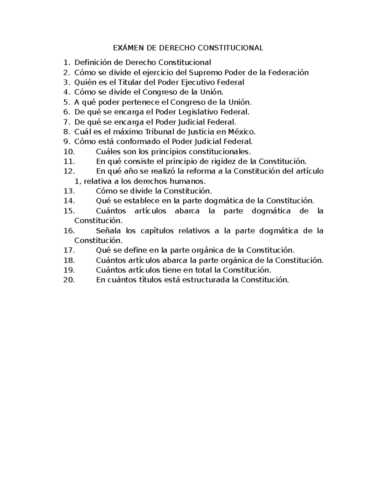 Examen DE Derecho Constitucional - EXÁMEN DE DERECHO CONSTITUCIONAL ...
