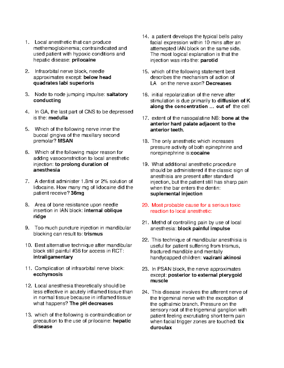 Pharma and Anesthesiology Local anesthetic that can produce