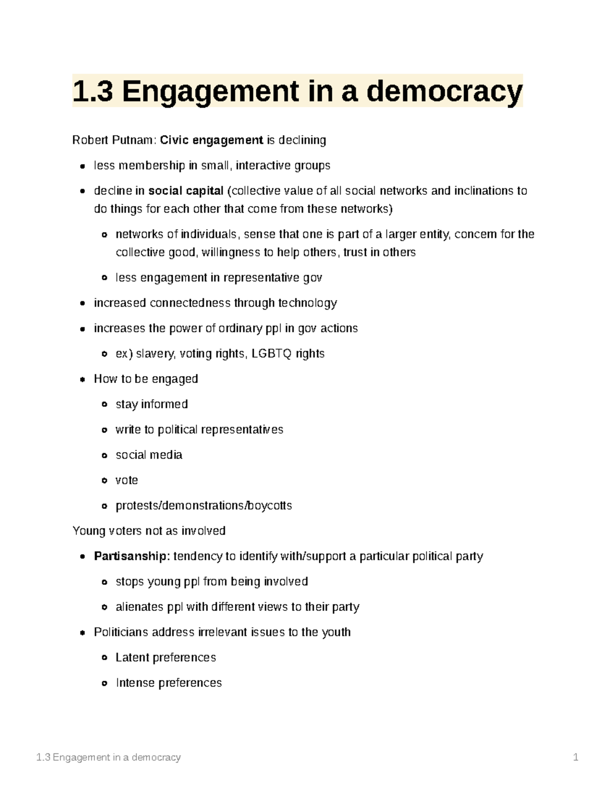 American Government Chapter 1.3 - 1 Engagement In A Democracy 1 1 ...