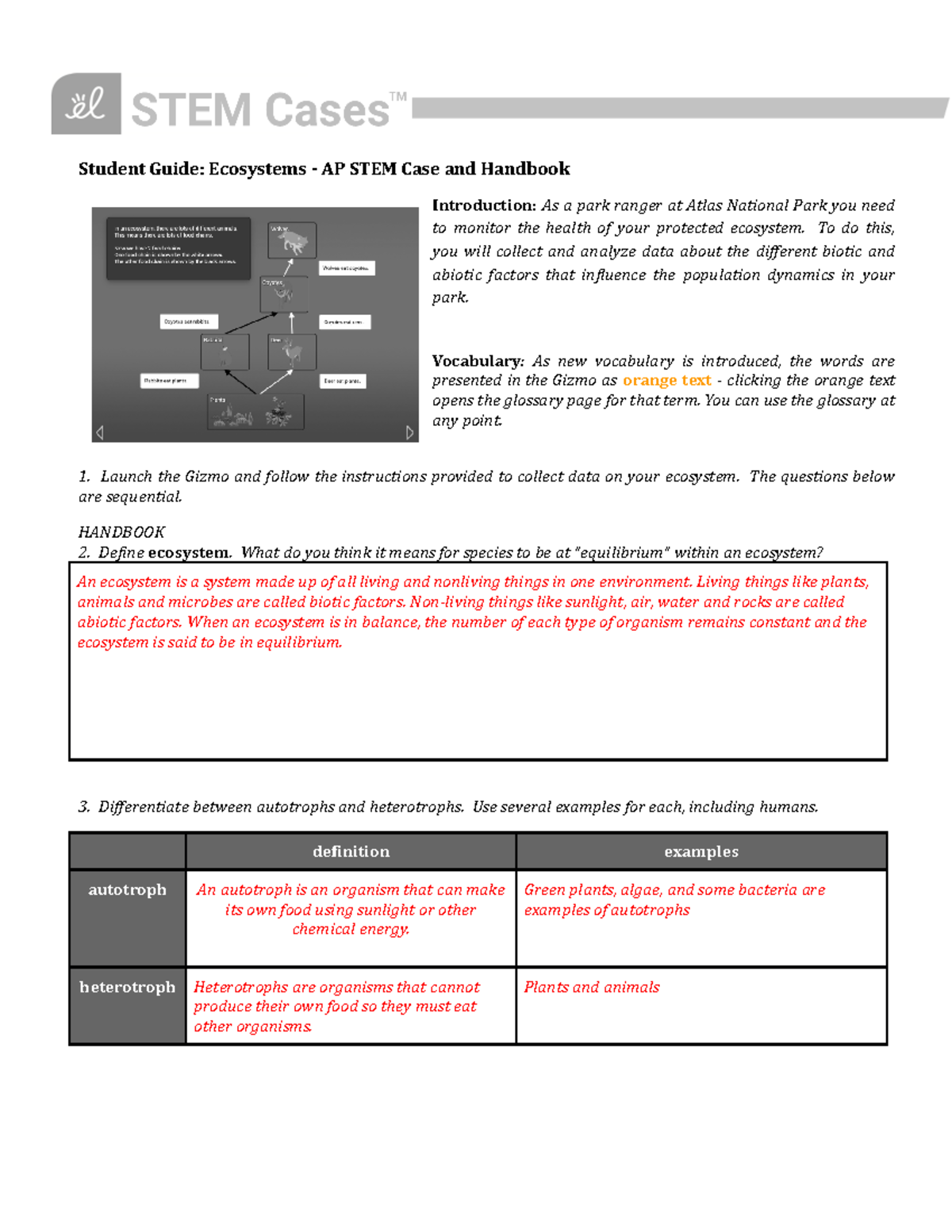 Ecosystem Stem Lab; Student Guide: Ecosystems - AP STEM Case and ...