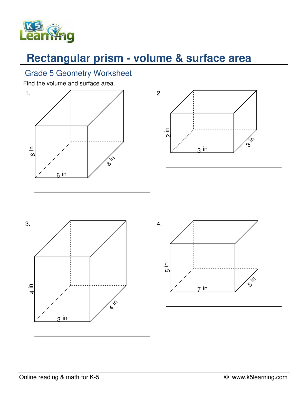 Grade 5 geometry rectangular prism volume surface area b - Online ...