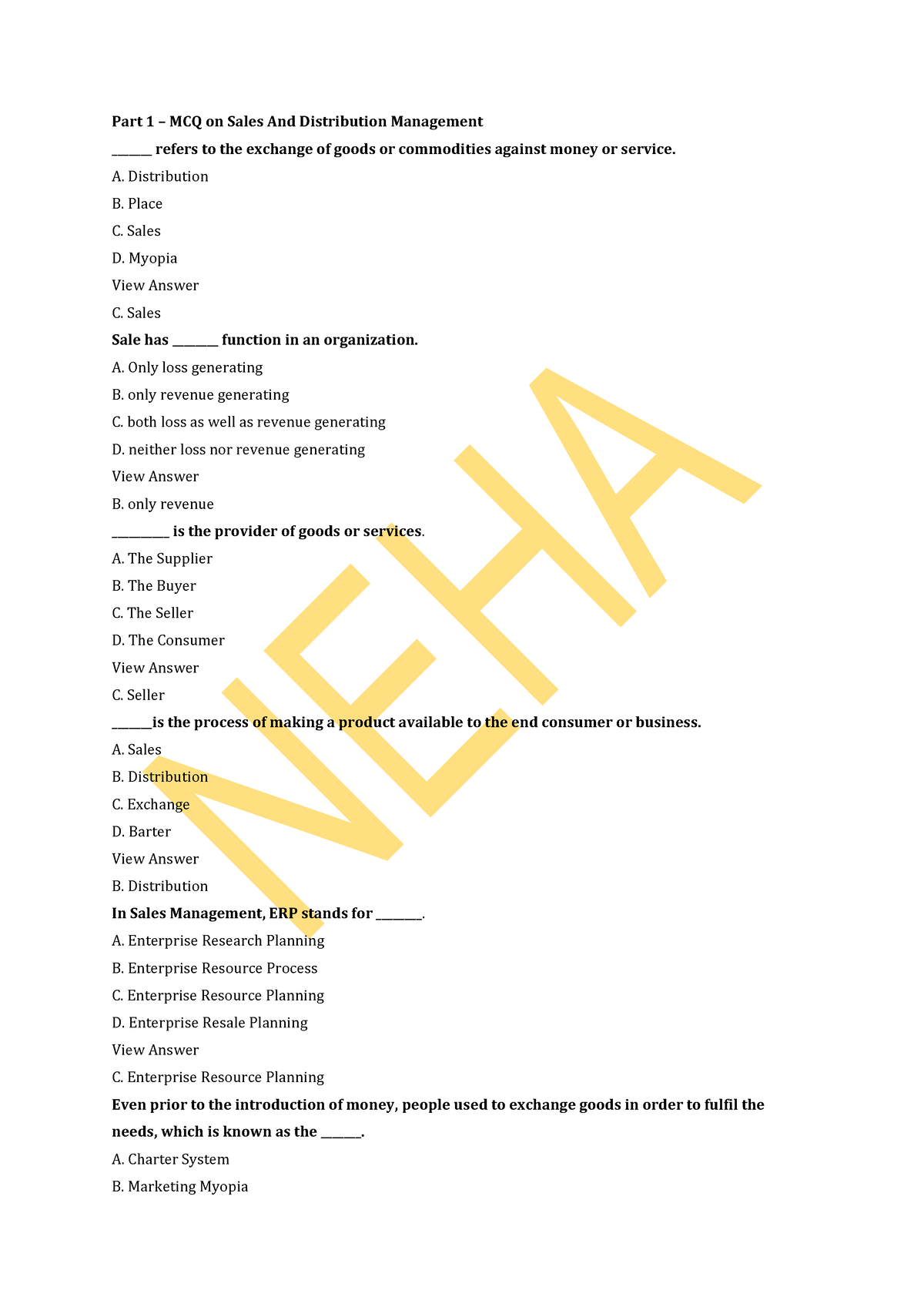 Sales Managemnt Nots Part 1 MCQ On Sales And Distribution   Thumb 1200 1697 