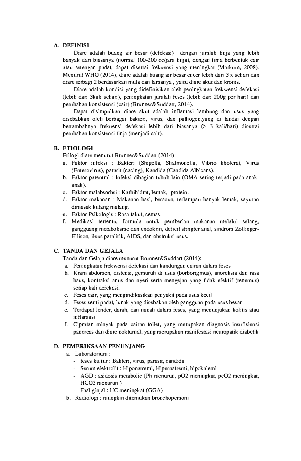 LP Askep 1 Diare - A. DEFINISI Diare adalah buang air besar (defekasi