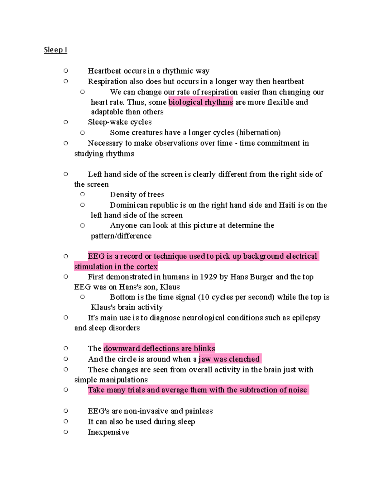Sleep I - Lecture notes 1 - Sleep I o o Heartbeat occurs in a rhythmic ...