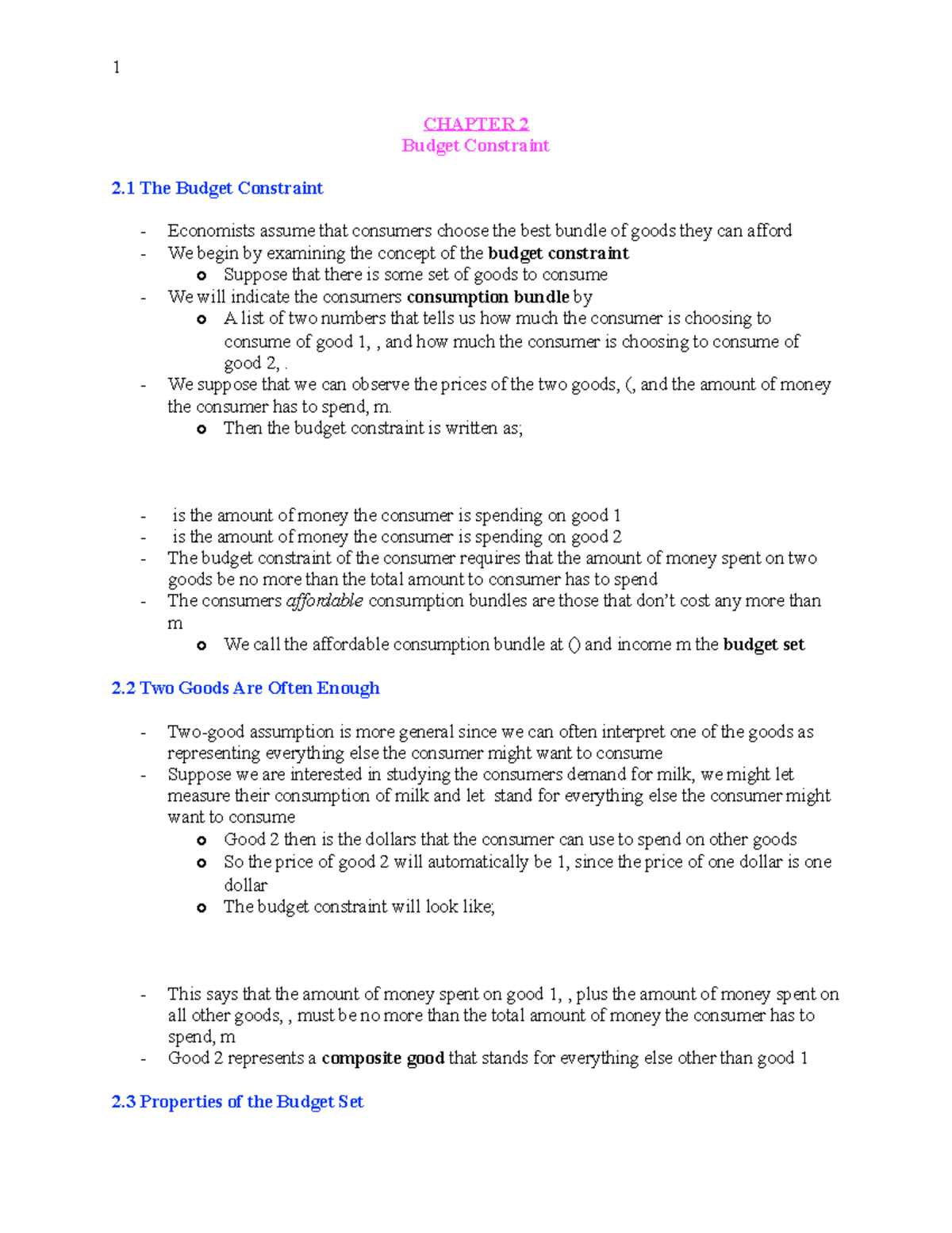 Chapter 2 - Budget Constraint - ECON 301 - Concordia - Studocu