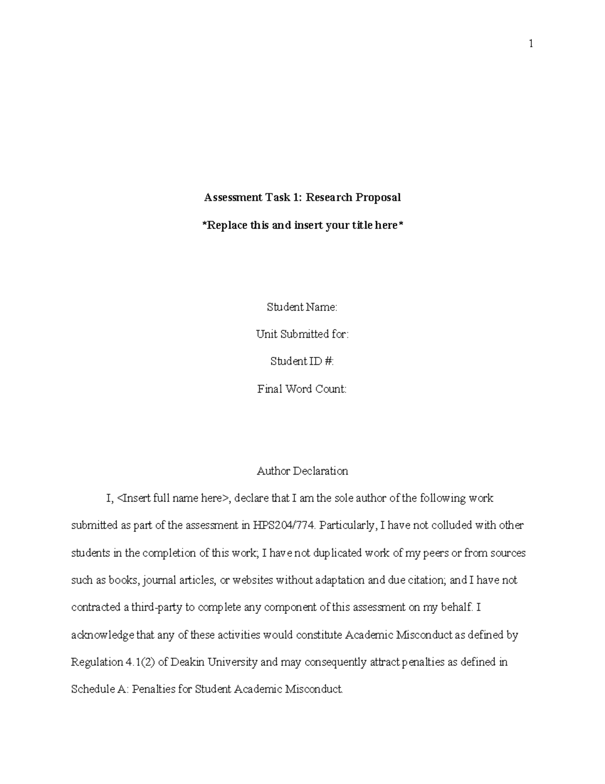 HPS204-774 AT1 Template updated - 1 Assessment Task 1: Research ...