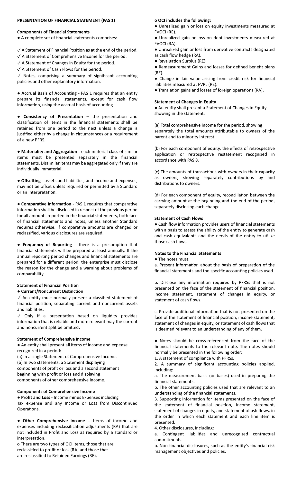 Presentation OF FS PRESENTATION OF FINANCIAL STATEMENT (PAS 1