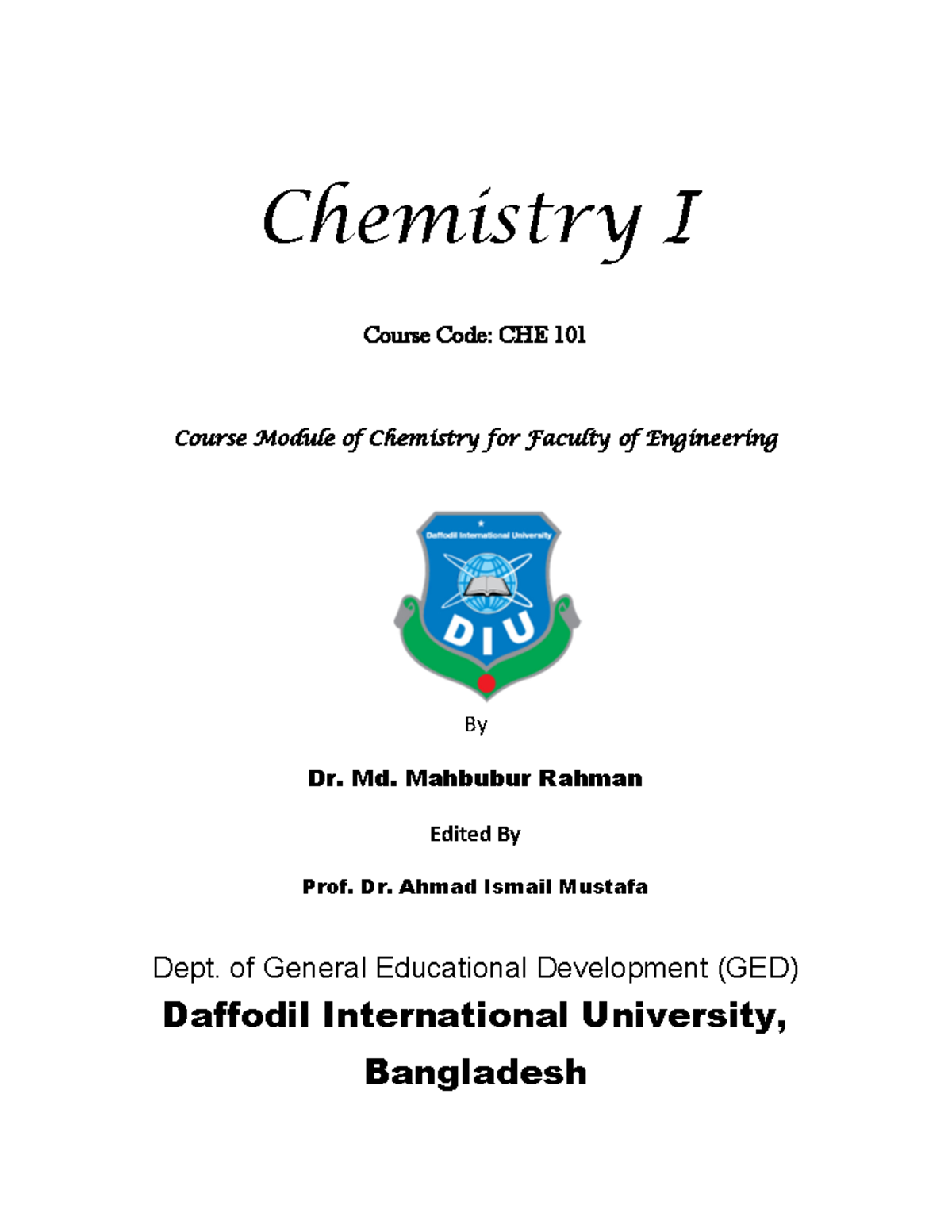 Chemistry I Book - Abu Bakar - Chemistry I Course Code: CHE 101 Course ...