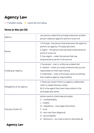 Law Of Agency Chapter 1 - Notes - Law Of Agency Chapter 1 7 Studiers ...