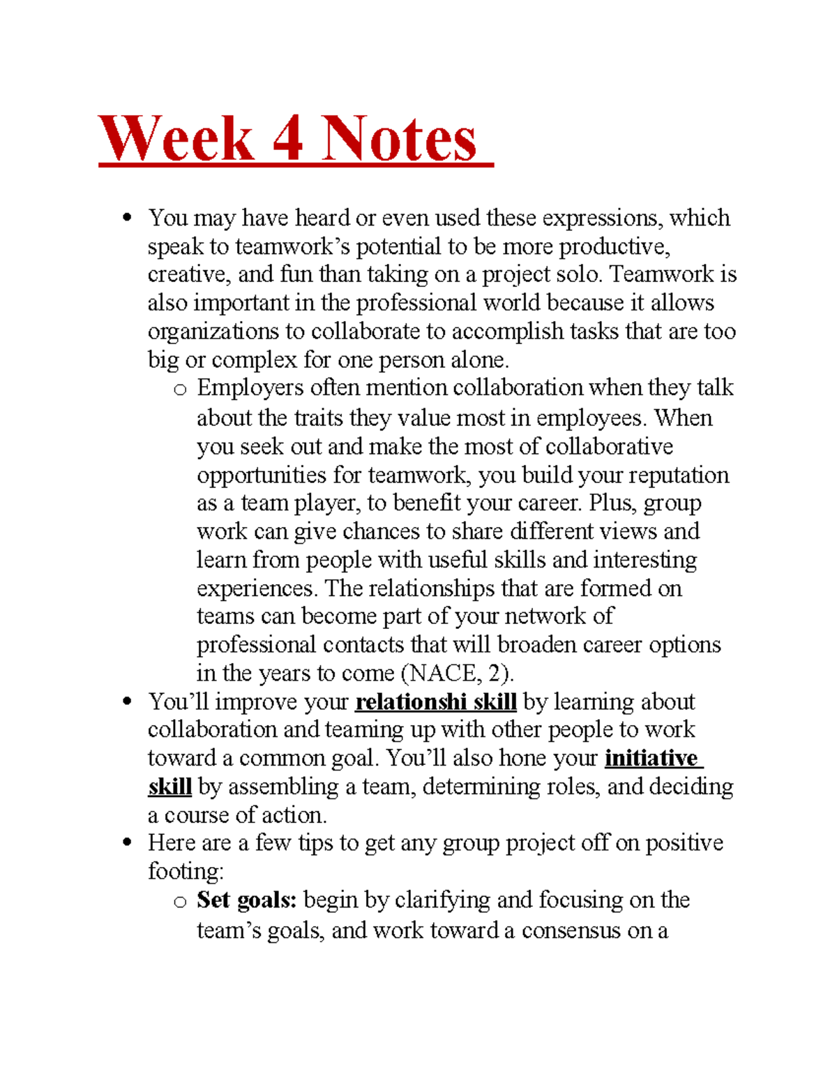 Week 4 Notes - Week 4 Notes You may have heard or even used these ...