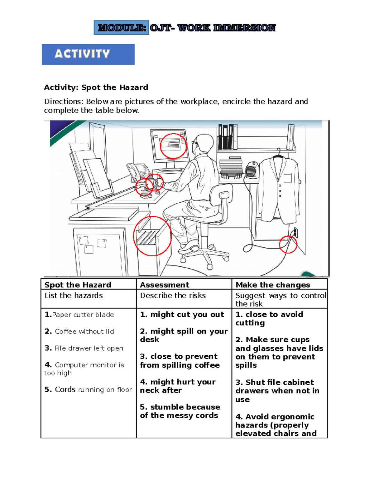 Activity Chapter Fbvcegk Activity Spot The Hazard Directions Below Are Pictures Of The