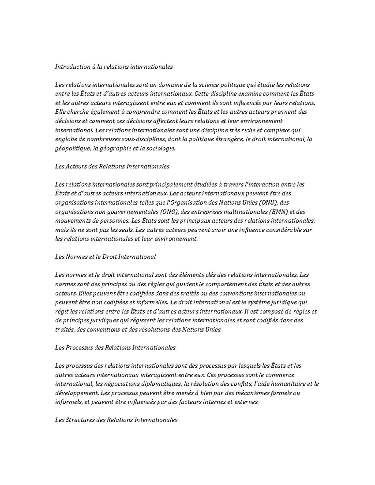 International Relations Study Notes - Introduction à la relations ...