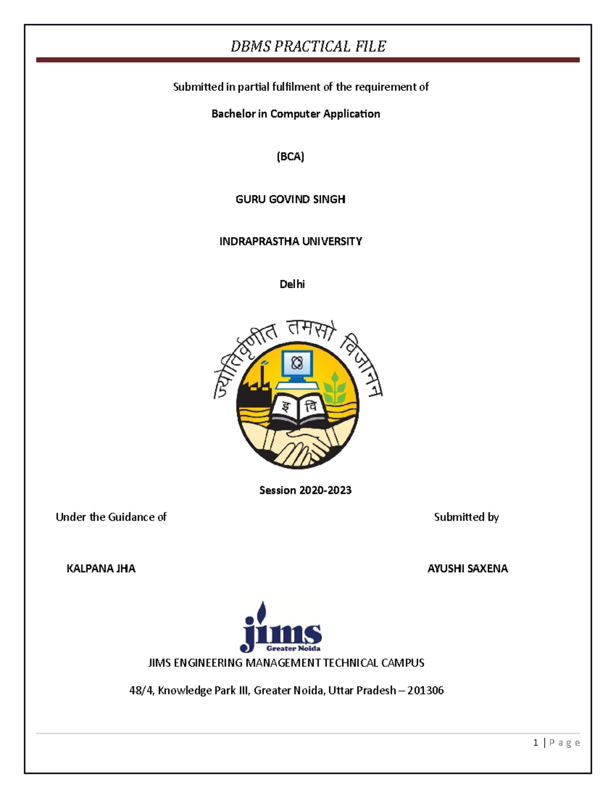 DBMS Assignment - Submitted in partial fulfilment of the requirement of ...