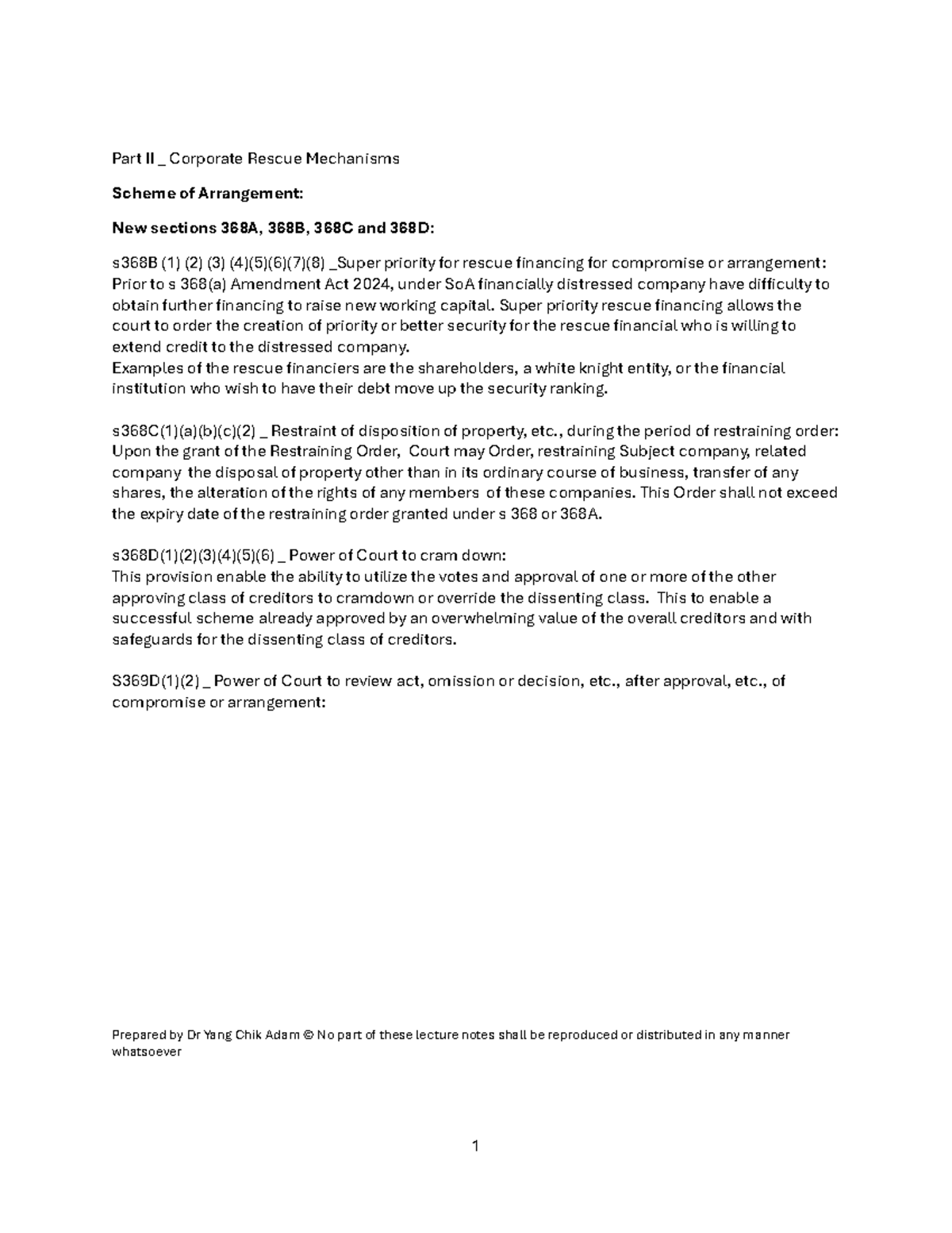 Topic 7 Part II Corporate Rescue Mechanisms Lecture Notes - Part II ...