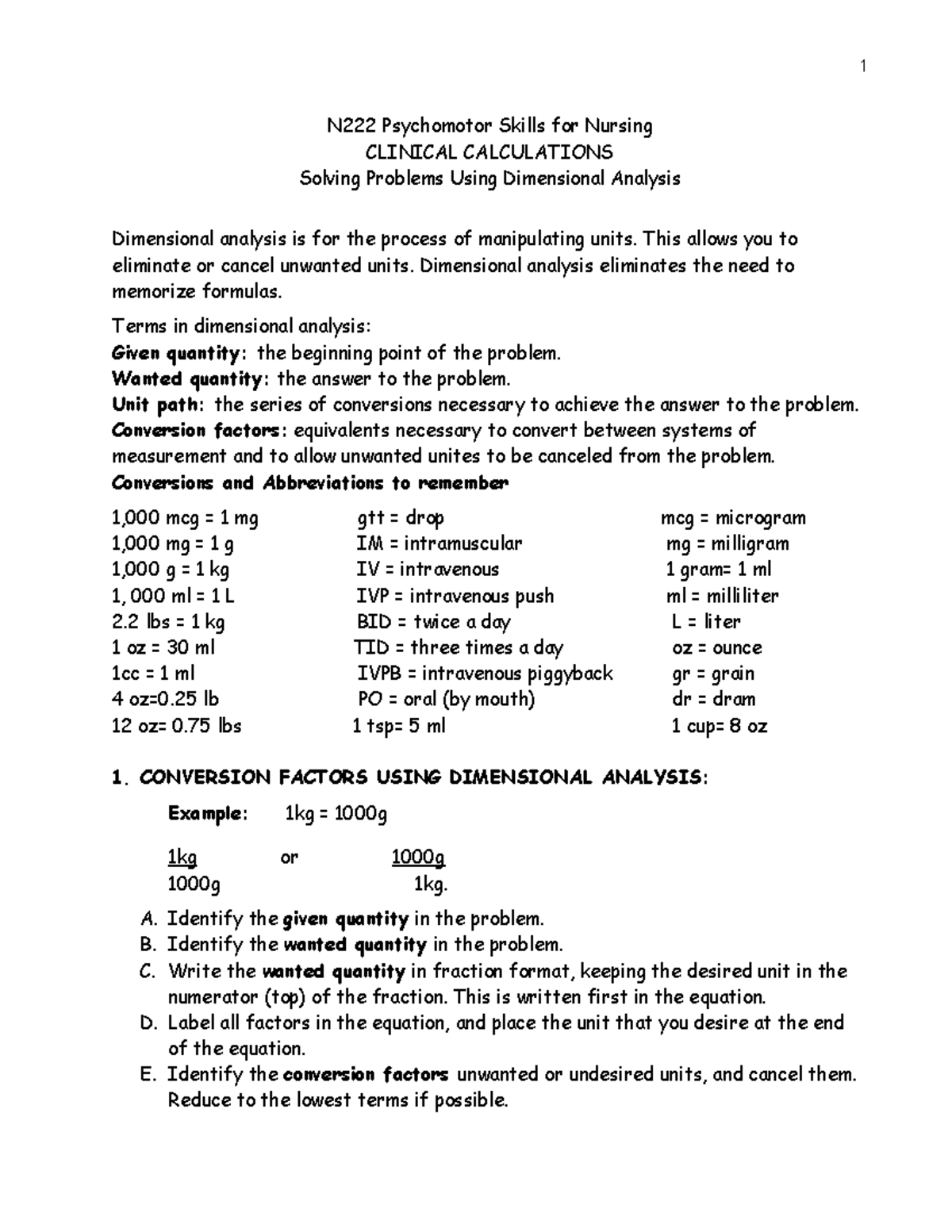 Dimensional+Analysis Nur222 - N222 Psychomotor Skills for Nursing ...