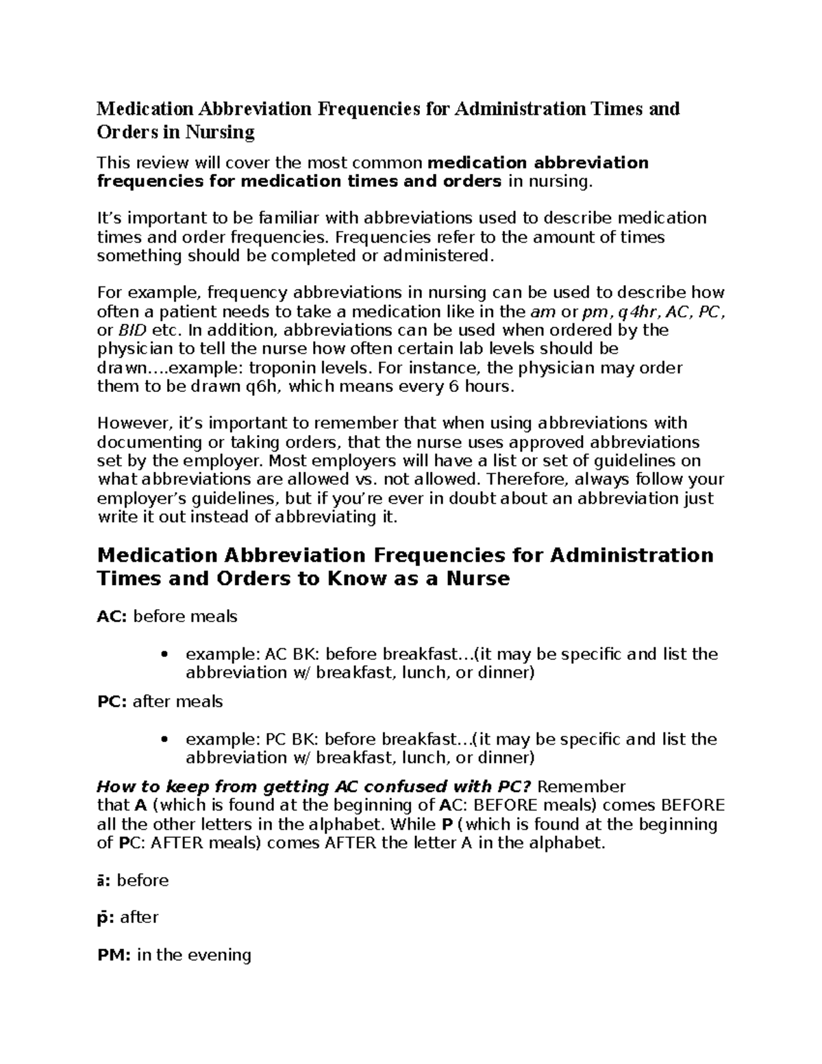 Medication Abbreviation It’s important to be familiar with
