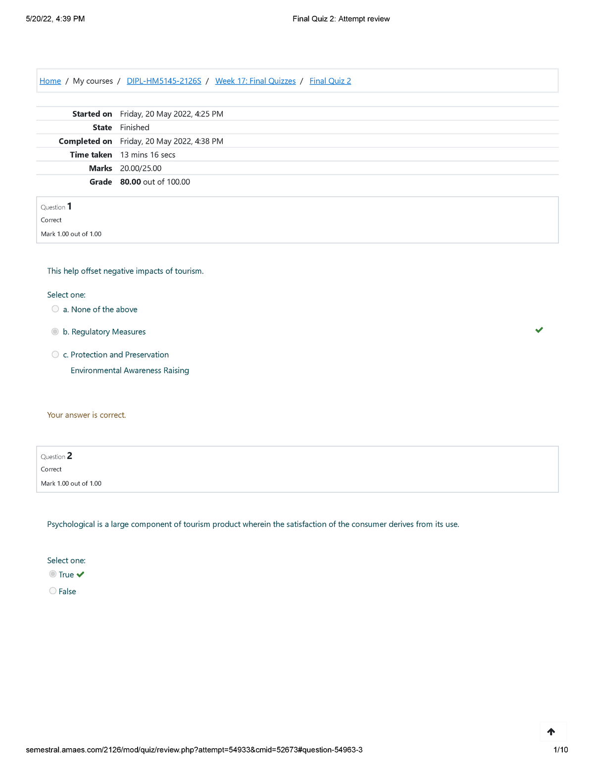 Final Quiz 2 Attempt review 2 - Home/My courses/ DIPL-HM5145-2126S ...