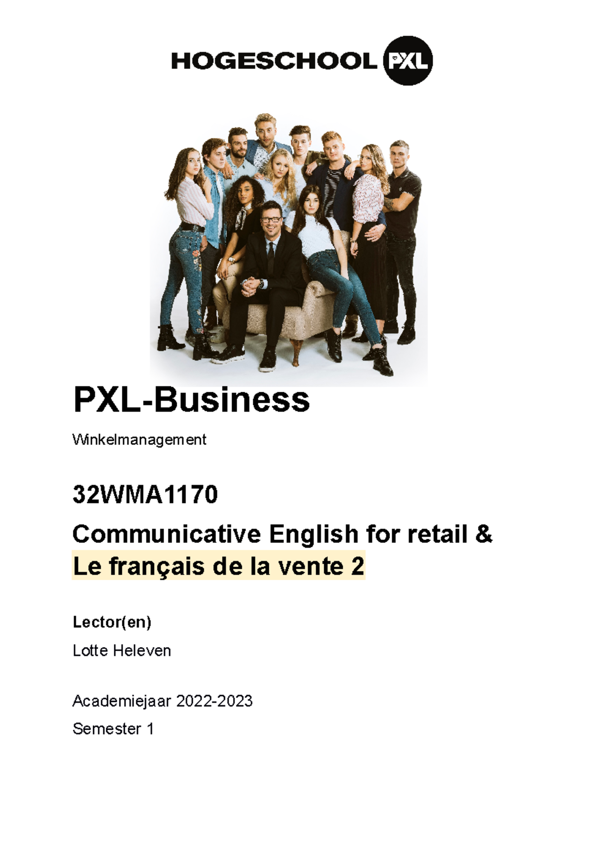 32WMA1170 Le français de la vente 2 - PXL-Business Winkelmanagement ...