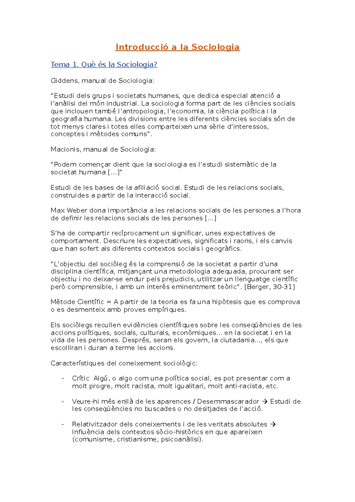 Examen Introducció a la Sociologia - Introducció a la Sociologia Tema 1 ...
