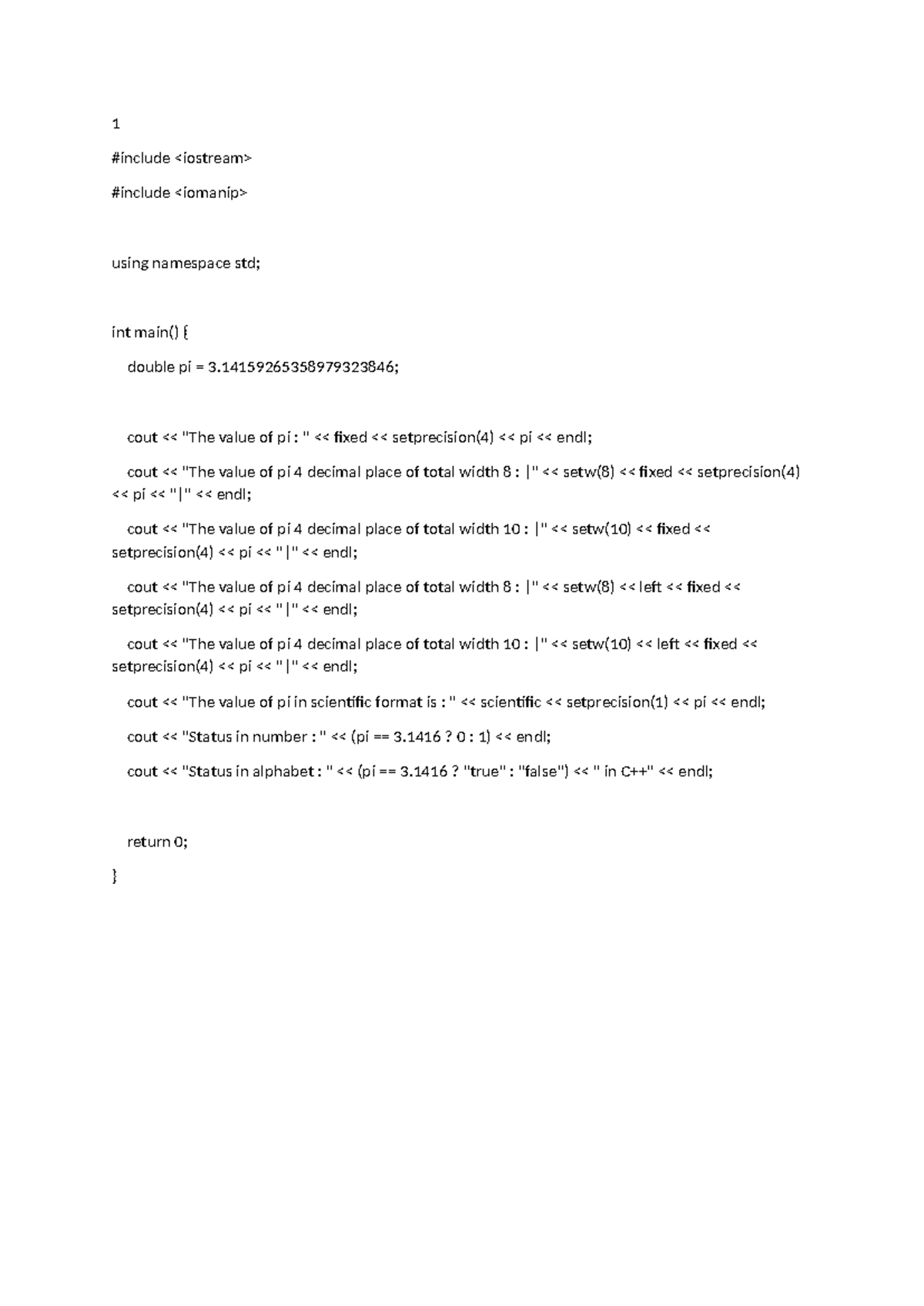 Week 1 java codes - 1 #include #include using namespace std; int - Studocu