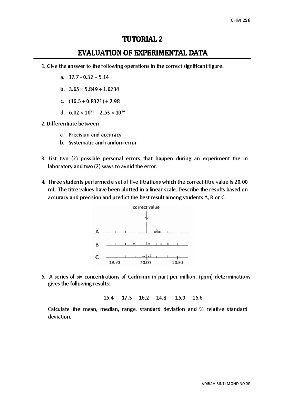 CHM256 Tutorial 2 - CHM 256 ADIBAH BINTI MOHD NOOR TUTORIAL 2 ...