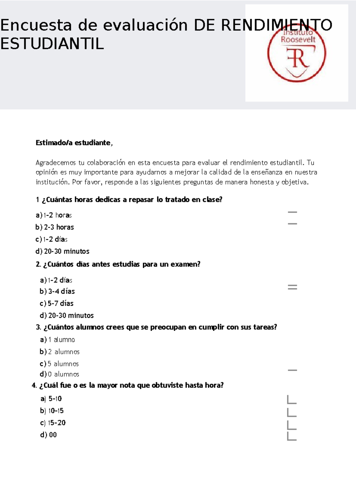 Hoja de Trabajo Imprimible Encuesta de Evaluación del Desempeño Docente ...