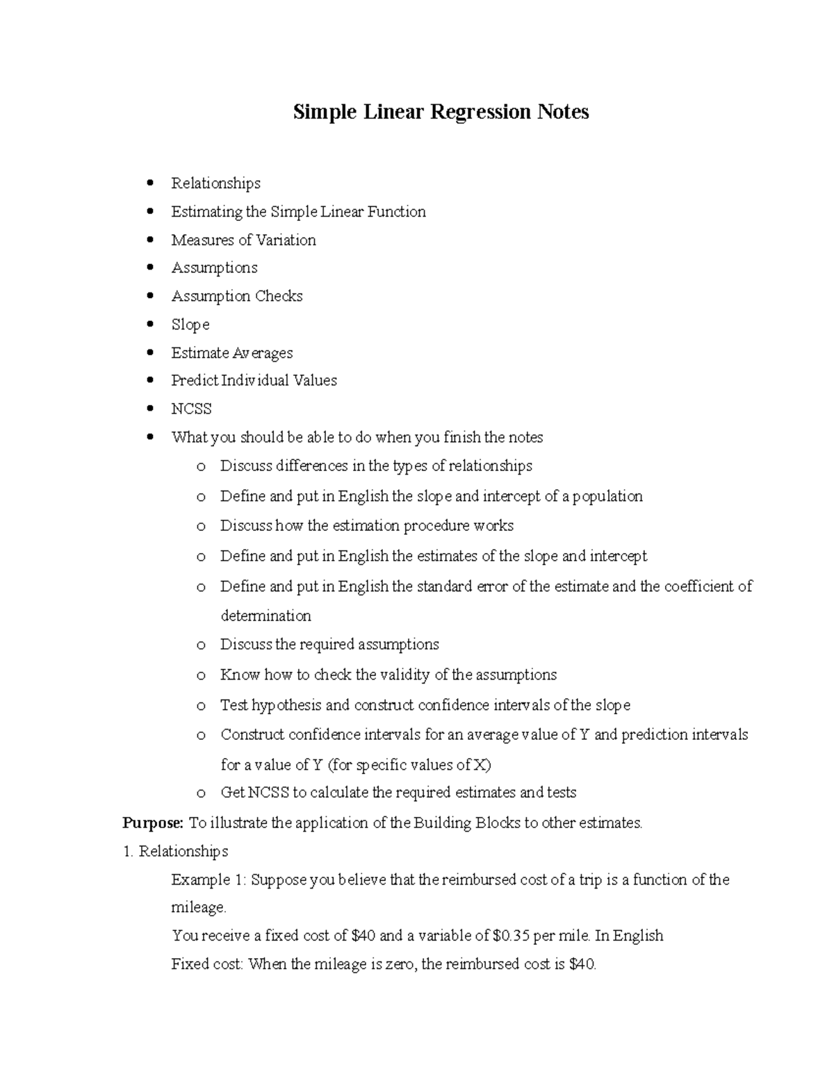 Slrnotes - lecture notes - Simple Linear Regression Notes Relationships ...