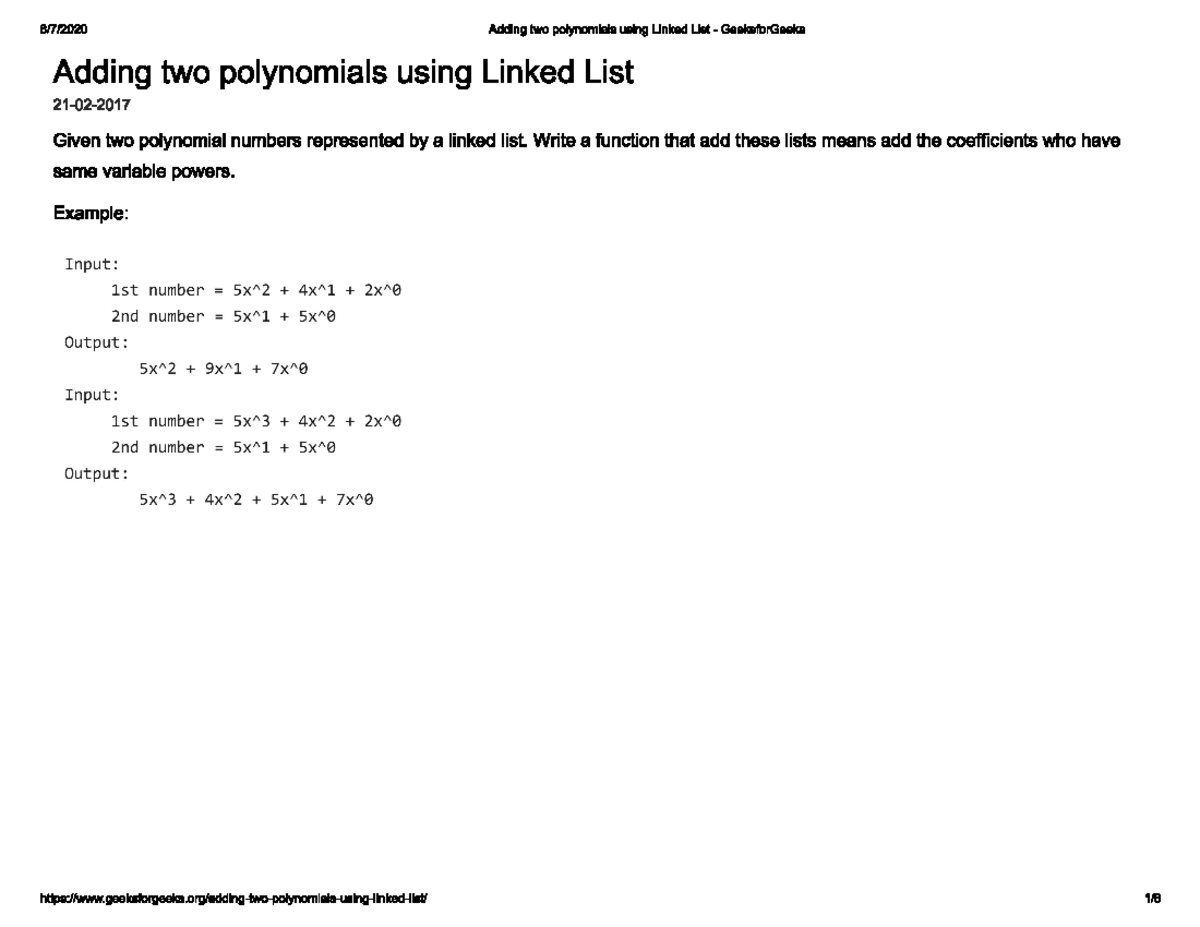 Linked List Polynomial Representation - Data Structures and Algorithms ...