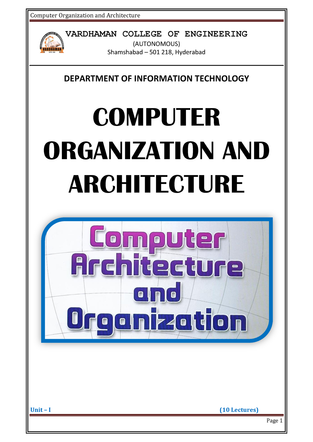 Computer Organization And Architecture - VARDHAMAN COLLEGE OF ...