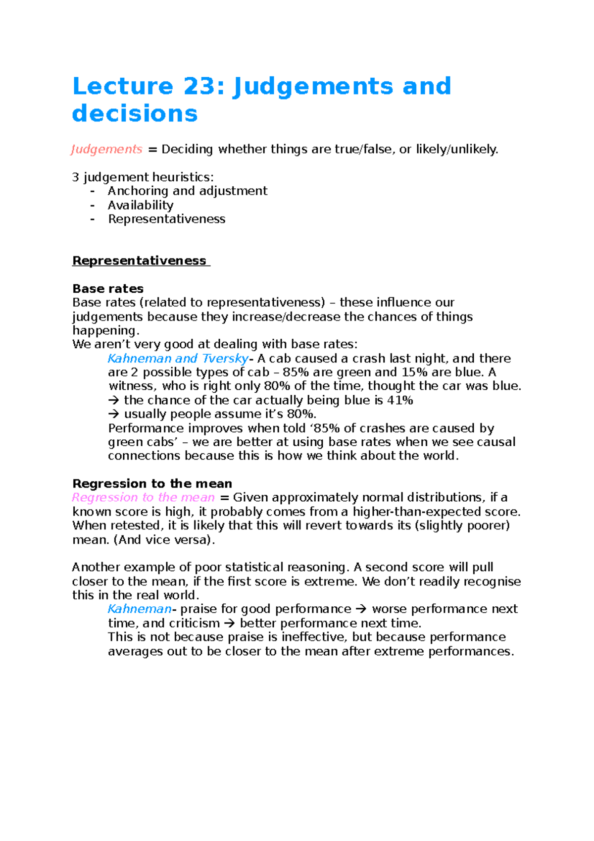 Lecture 23- Judgements and decisions - Lecture 23: Judgements and ...