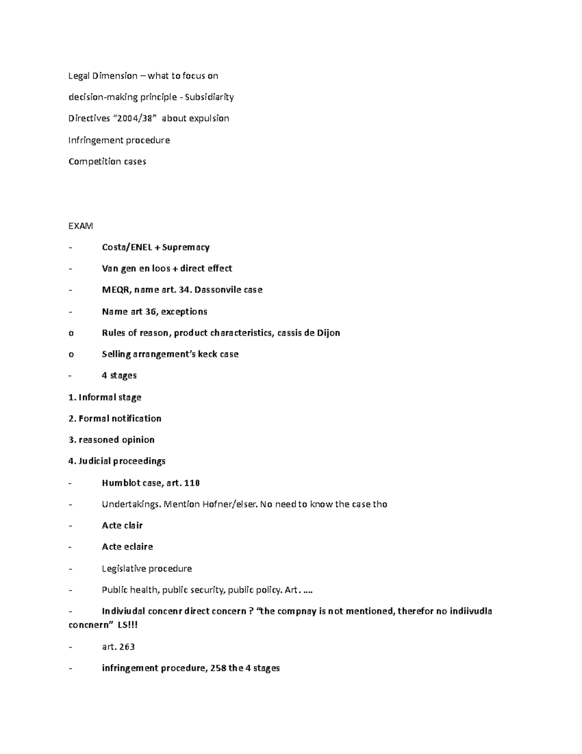 Legal DimensionFocus Legal Dimension what to focus on decision