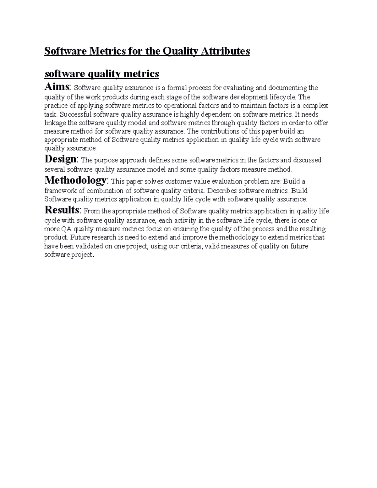 Software Metrics for the Quality Attributes - Software Metrics fo r the ...