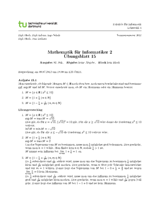 Maf I2 Blatt 3 - hausaufgaben - Mathematik für Informatiker 2 - TU