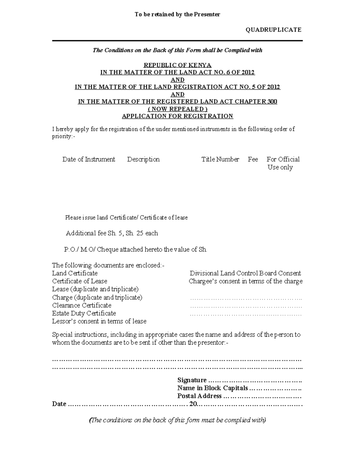 Application FOR Registration - To be retained by the Presenter ...
