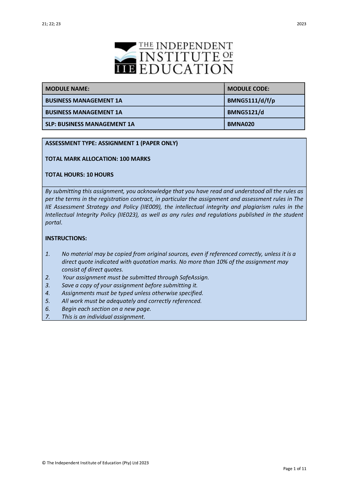 business management assignment sqa