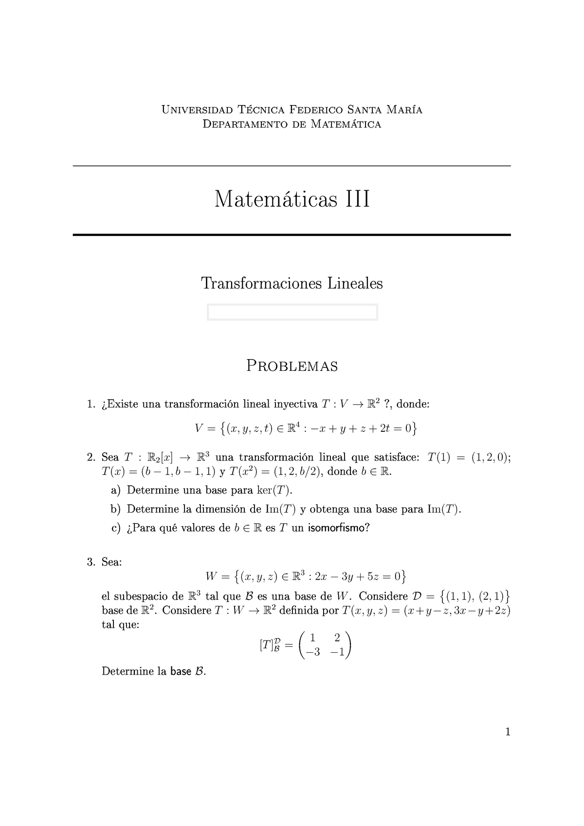 Guía De Apoyo Transformaciones Lineales Parte C - Universidad Técnica ...