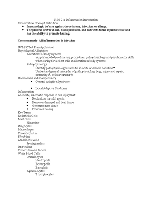 NSG+211+Inflammation+student+notes - NSG 211 Inflammation Concept ...