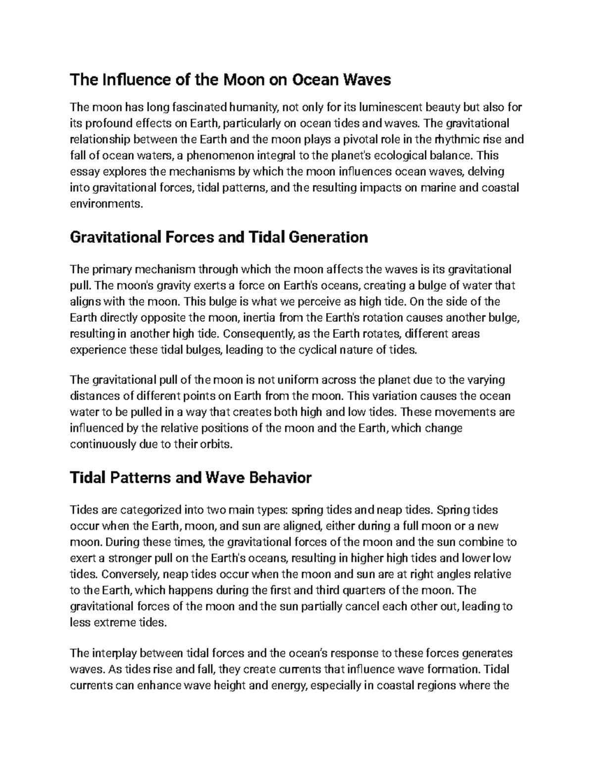 The Influence of the Moon on Ocean Waves - The gravitational ...