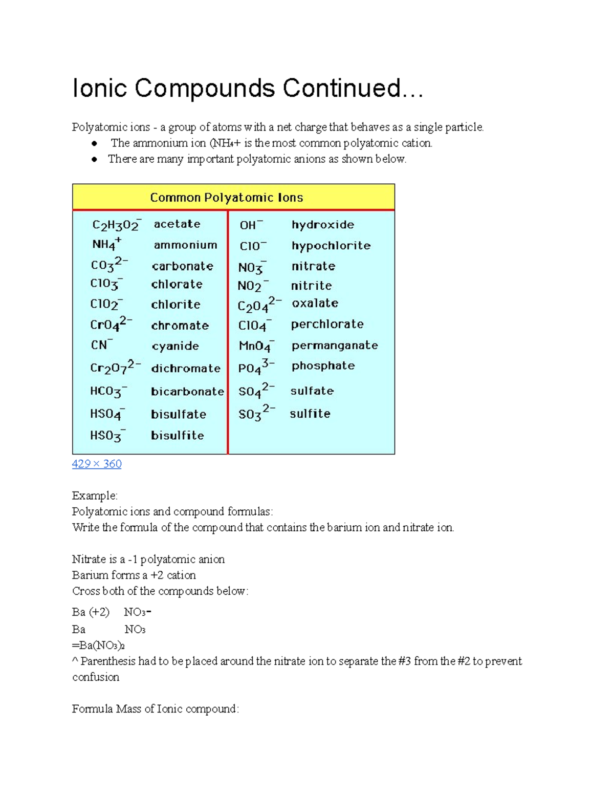 Ionic Compounds Monatomic And Nomenclature Ionic Compounds Continued Polyatomic Ions A 