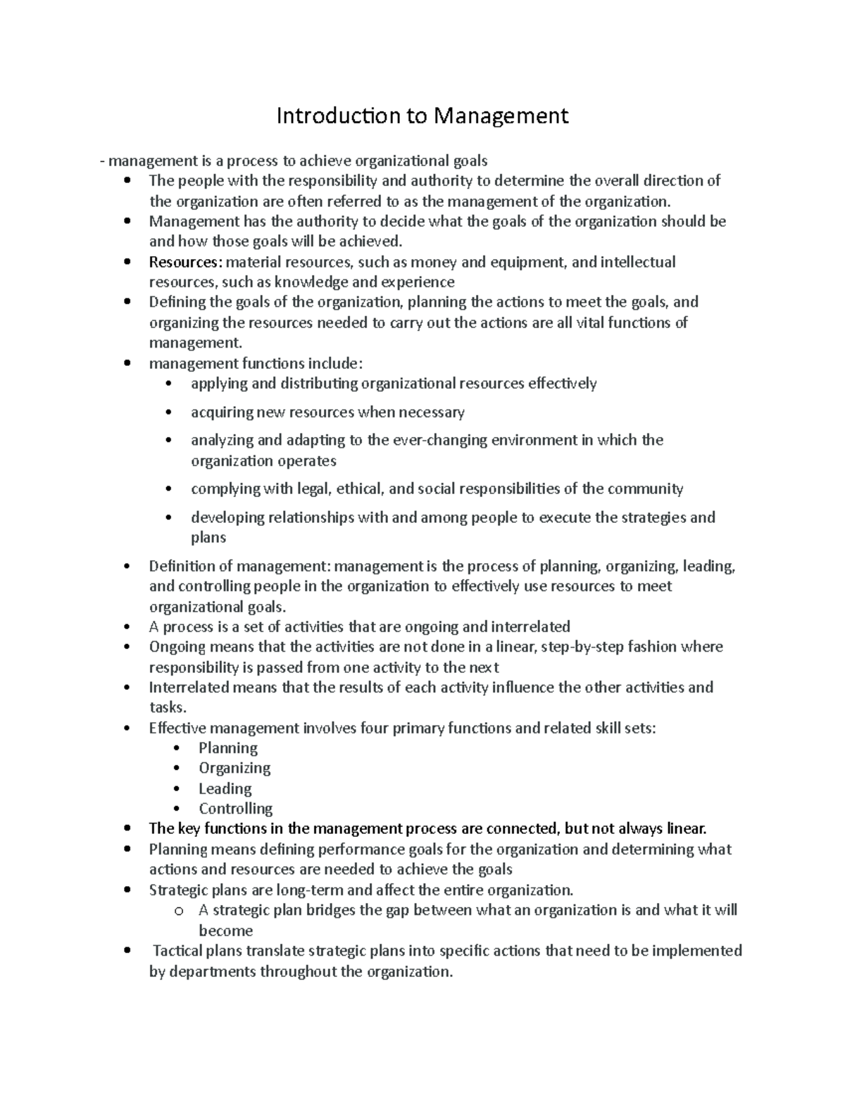 Introduction to Management - Introduction to Management management is a ...