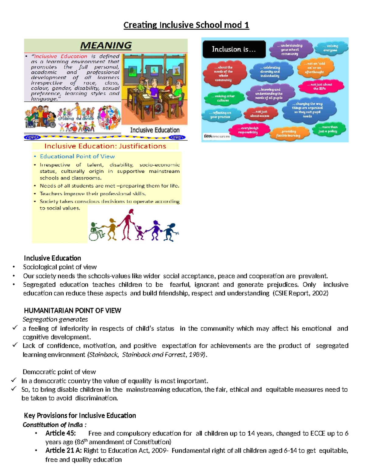 Creating Inclusive School mod 1 - Segregated education teaches children ...
